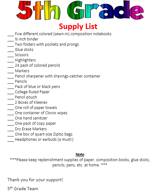 School Supply List